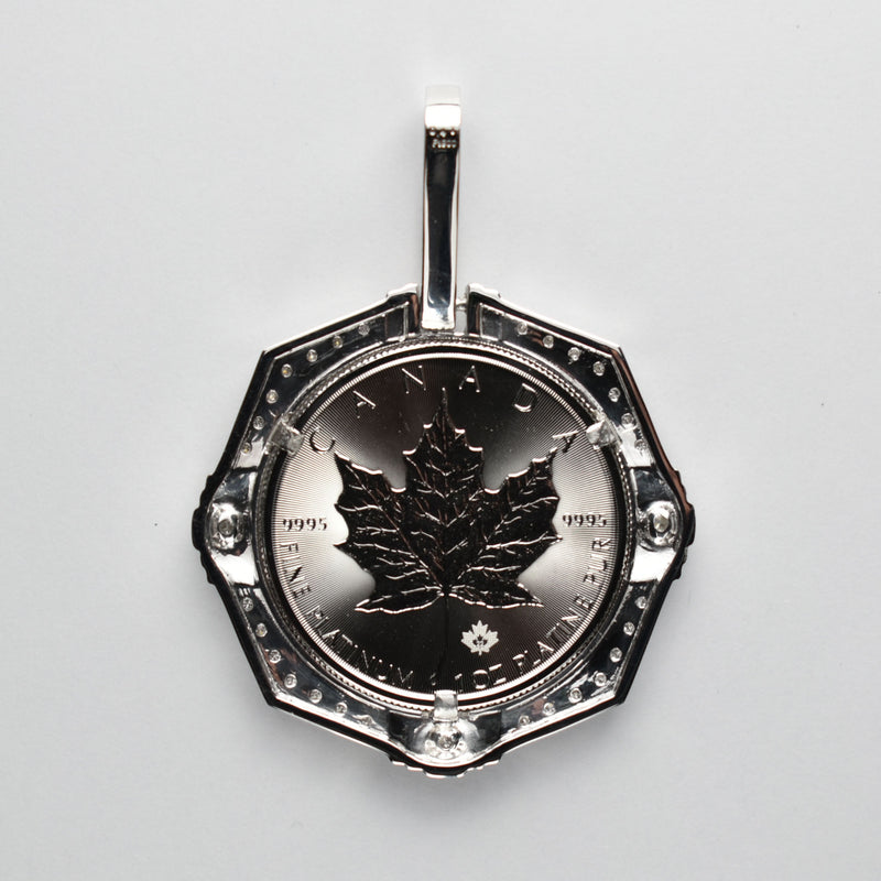 ペンダントトップ メイプルリーフ コイン Pt999.5 1oz Pt900 枠付 ダイヤ付 (Type-CR1)
